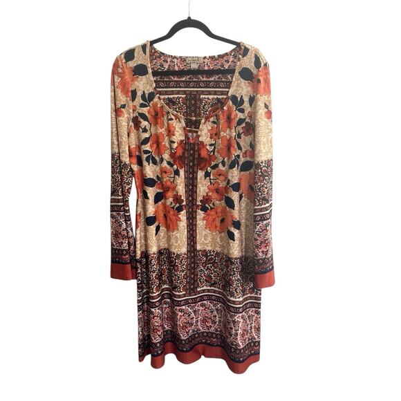 One World Live And Let Live Tunic Dress Large Multi Patterned Beads VNeck #5461 - Picture 2 of 14